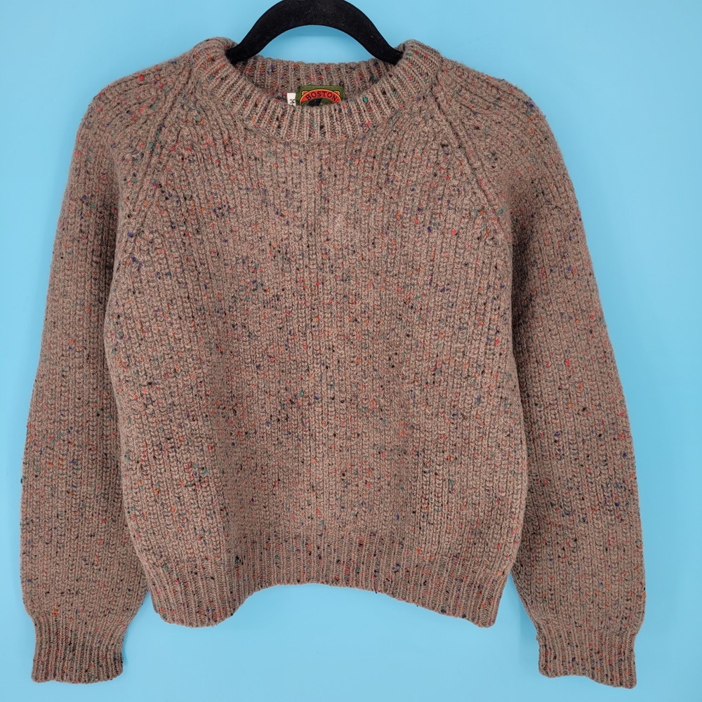 Vintage Boston Traders 100% Wool Sweater M Multicolor Nep Knit Elbow Patches